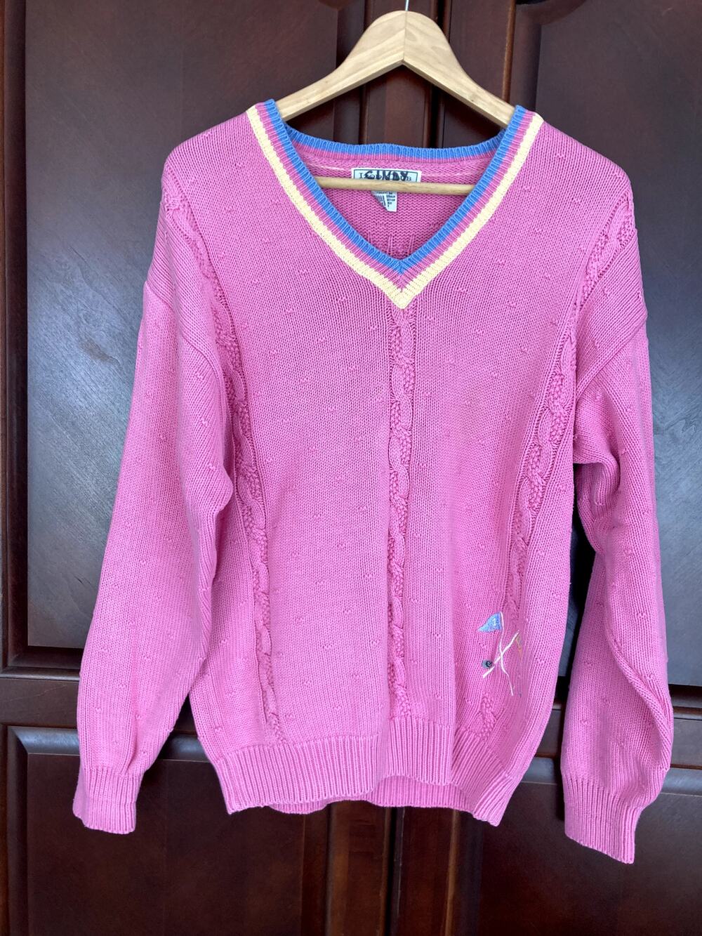 Izod Club -Vintage 80s 90s Preppy Golf Embroidered Cable Knit Sweater -M